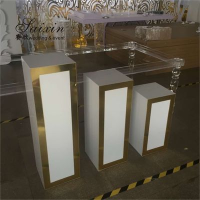 Factory wholesale square gold side white  acrylic pedestal columns for wedding event