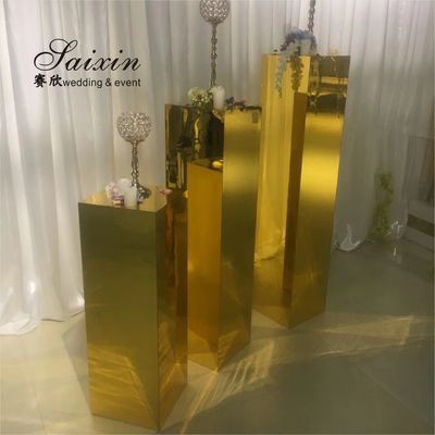 Antique Decoration Backdrop With Artificial Flowers Square Mirrored Pedestal Stand  120cm
