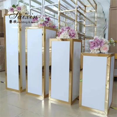 Antique Decoration Backdrop With Artificial Flowers Square Mirrored Pedestal Stand  120cm