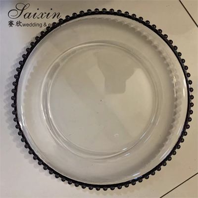 Plastic Gold Beaded Acrylic Charger Plate Wedding Table Decoration Clear