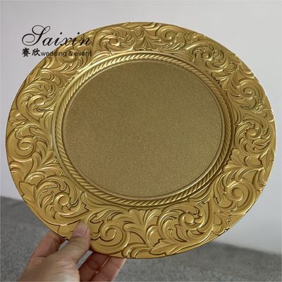 13 Inch Plastic Charger Plates Gold For Weddings Event Table Yellow