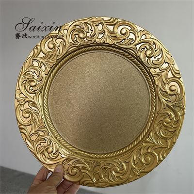 13 Inch Plastic Charger Plates Gold For Weddings Event Table Yellow