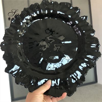 ZT-P055 Saixin New Design Black Snowflake Glass Charger Plate For Wedding