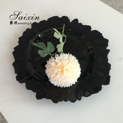 ZT-P055 Saixin New Design Black Snowflake Glass Charger Plate For Wedding