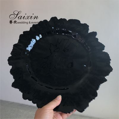 ZT-P055 Saixin New Design Black Snowflake Glass Charger Plate For Wedding