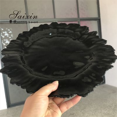 ZT-P055 Saixin New Design Black Snowflake Glass Charger Plate For Wedding