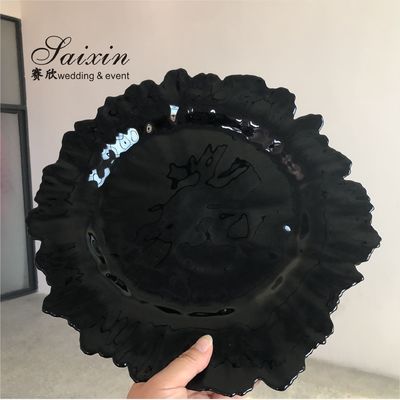 ZT-P055 Saixin New Design Black Snowflake Glass Charger Plate For Wedding