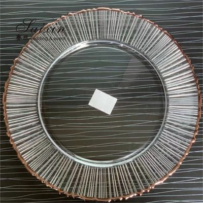 Christmas Glass Charger Plate For Wedding Events Table Decoration Gold Rim Set Of 6
