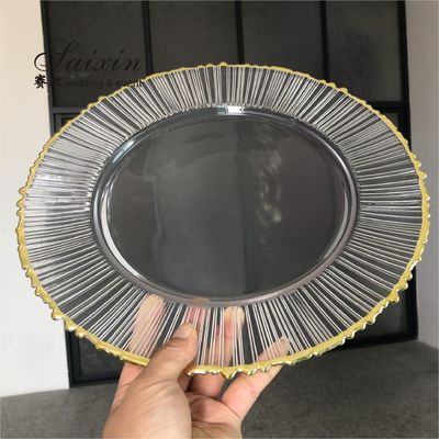 Christmas Glass Charger Plate For Wedding Events Table Decoration Gold Rim Set Of 6