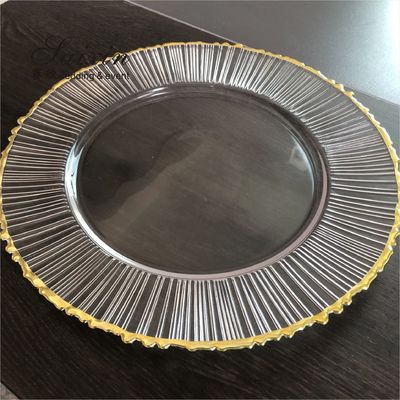 Christmas Glass Charger Plate For Wedding Events Table Decoration Gold Rim Set Of 6