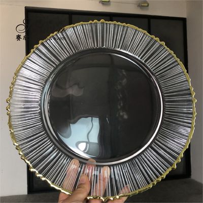 Christmas Glass Charger Plate For Wedding Events Table Decoration Gold Rim Set Of 6