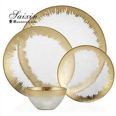 12" 13" Clear Black Rim Glass Charger Plates Bulk Wedding Event Table
