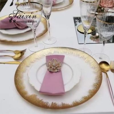 12" 13" Clear Black Rim Glass Charger Plates Bulk Wedding Event Table