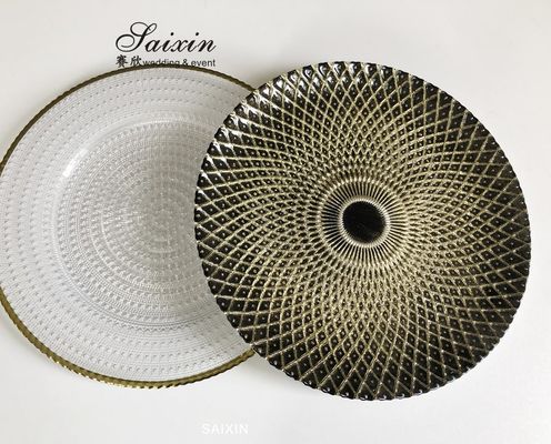 Luxury Black Charger Plates Wedding Tableware Rhomboid Glass 32cm