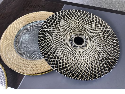 Luxury Black Charger Plates Wedding Tableware Rhomboid Glass 32cm