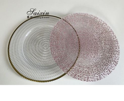 ZT-P046  Transparent with pink colors glass charger plate for wedding