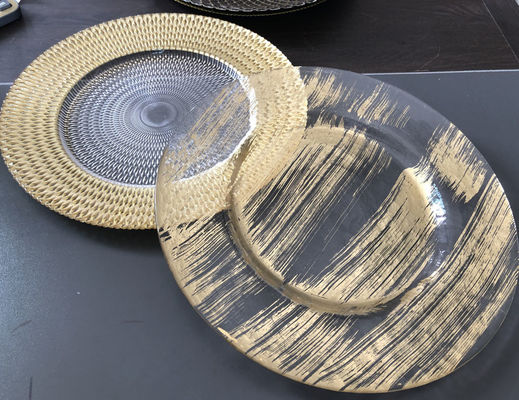 Disposable Glass Clear Charger Plates With Gold Rim Bulk Wedding