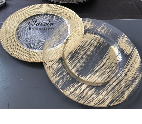 Disposable Glass Clear Charger Plates With Gold Rim Bulk Wedding