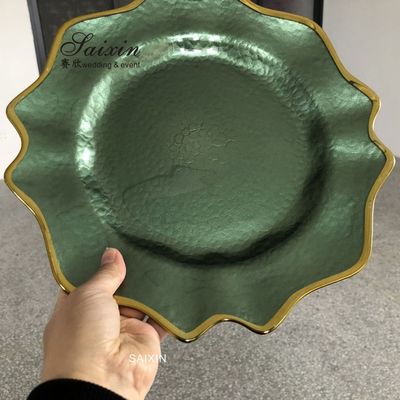 Glass Green Charger Plates With Gold Brim Wedding Decoration