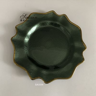 Glass Green Charger Plates With Gold Brim Wedding Decoration