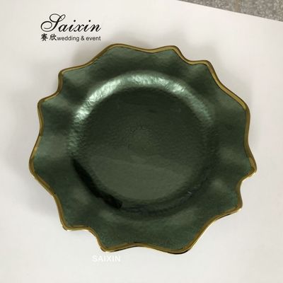 Glass Green Charger Plates With Gold Brim Wedding Decoration