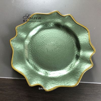 Glass Green Charger Plates With Gold Brim Wedding Decoration