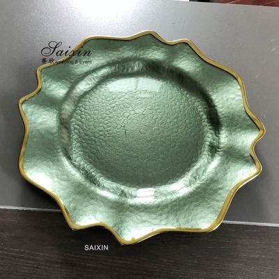 Glass Green Charger Plates With Gold Brim Wedding Decoration