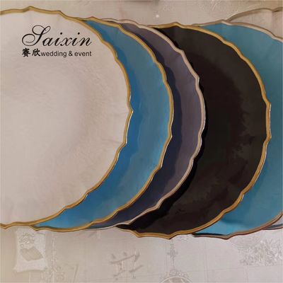 White Glass Charger Plates With Gold Rim Wedding Home Table Setting Colored