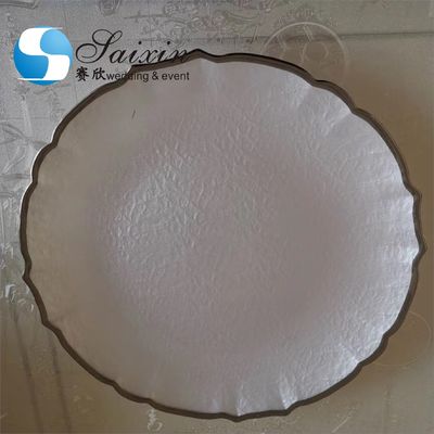 White Glass Charger Plates With Gold Rim Wedding Home Table Setting Colored