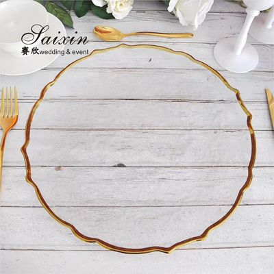 White Glass Charger Plates With Gold Rim Wedding Home Table Setting Colored