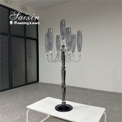 ZT-593B Saixin Large 7 Arms Crystal Candelabra Chic Smoke Gray Colored For Wedding Centerpieces