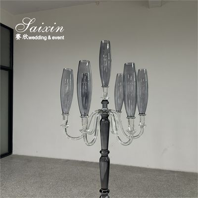 ZT-593B Saixin Large 7 Arms Crystal Candelabra Chic Smoke Gray Colored For Wedding Centerpieces