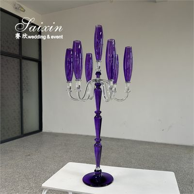 ZT-593B Saixin Large 7 Arms Crystal Candelabra Chic Smoke Gray Colored For Wedding Centerpieces
