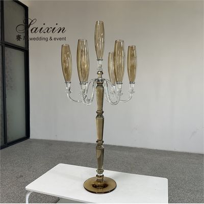 ZT-593B Saixin Large 7 Arms Crystal Candelabra Chic Smoke Gray Colored For Wedding Centerpieces