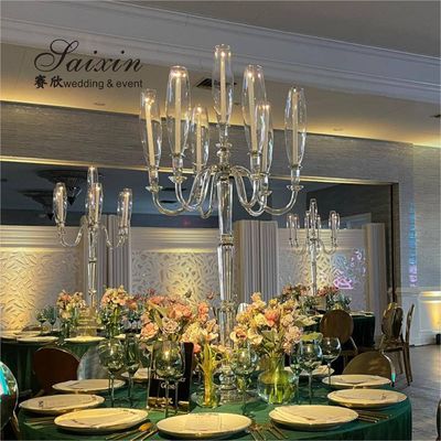 ZT-593B Saixin Large 7 Arms Crystal Candelabra Chic Smoke Gray Colored For Wedding Centerpieces
