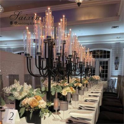 New Design Event Decorative 20 Arms Black Metal Candelabra For Wedding Centerpieces