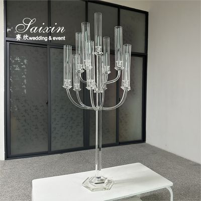 Beautiful Clear Glass Crystal Candelabra With Tall Glass Jars For Wedding Centerpieces