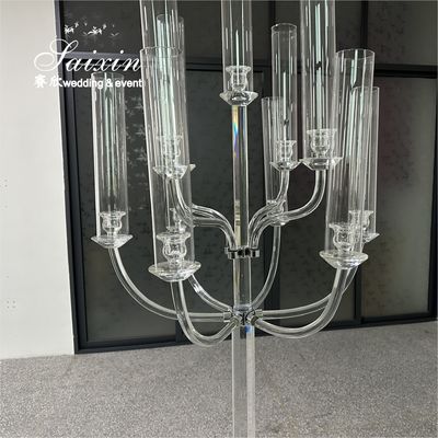 Beautiful Clear Glass Crystal Candelabra With Tall Glass Jars For Wedding Centerpieces