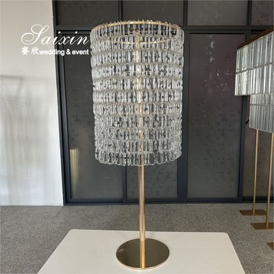 Wedding Centerpiece Gold Candle Holder Flower Stand With Crystal Chains