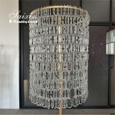 Wedding Centerpiece Gold Candle Holder Flower Stand With Crystal Chains