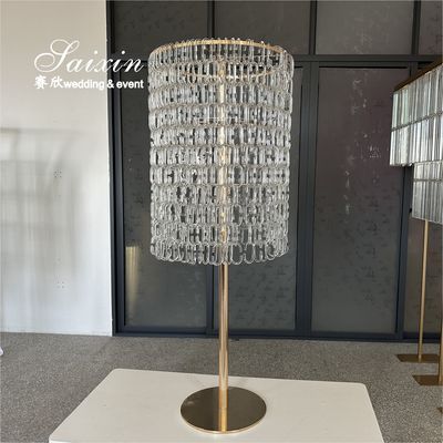Wedding Centerpiece Gold Candle Holder Flower Stand With Crystal Chains