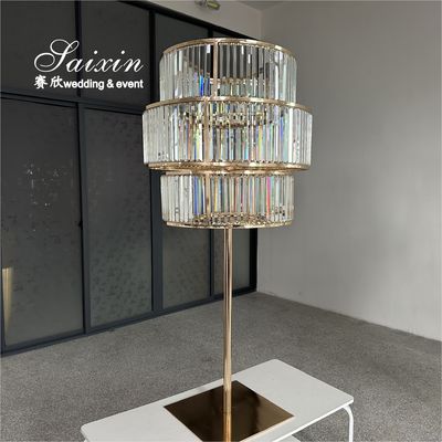 Metal Wedding Decor Table Stand 3 Layers Gold Crystal Stand Centerpieces