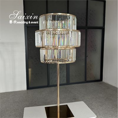 Metal Wedding Decor Table Stand 3 Layers Gold Crystal Stand Centerpieces