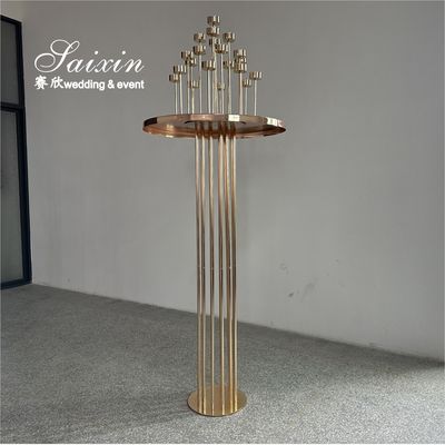 Wedding Flooring Decoration Tall Gold Flower Stand With Candle Holder Centerpiece
