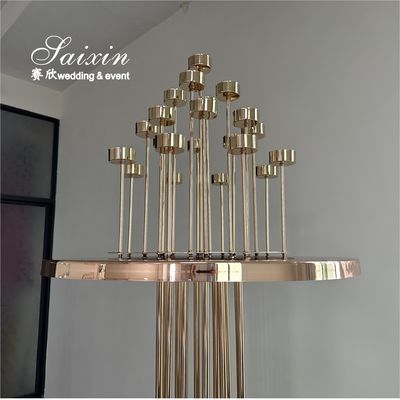 Wedding Flooring Decoration Tall Gold Flower Stand With Candle Holder Centerpiece