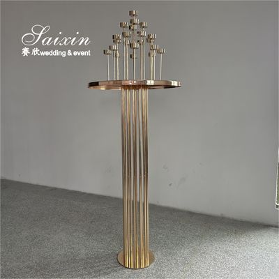 Wedding Flooring Decoration Tall Gold Flower Stand With Candle Holder Centerpiece