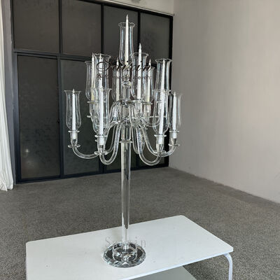 New Luxury 13 Arms Clear Crystal Tall Candelabra for Table&Wedding Decoration