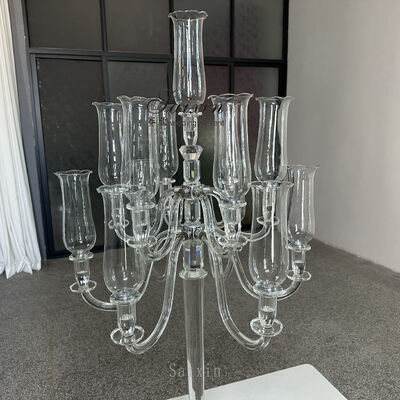 New Luxury 13 Arms Clear Crystal Tall Candelabra for Table&Wedding Decoration