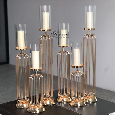Saixin New Design Popular Elegant Set Gold Metal Candle Holder for Table Decoration