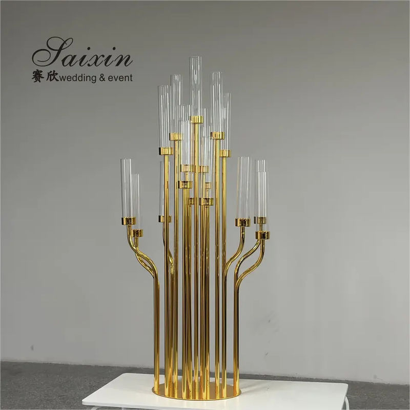 Luxury Wedding Decor Supplies Gold 17 Arms Candelabra Candle Holder Tall Crystal Candelabra Centerpieces